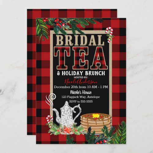 Bridal Holiday Tea  Brunch Elegant Rustic Plaid Invitation