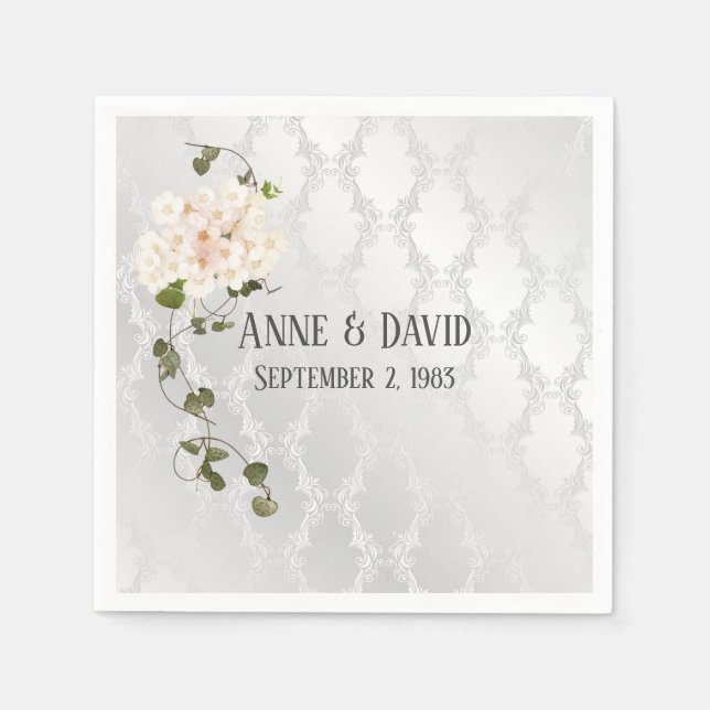 Bridal Hydrangea Bouquet on White Satin   Napkins (Front)