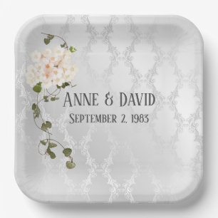 Bridal Hydrangea Bouquet on White Satin  Paper Plates