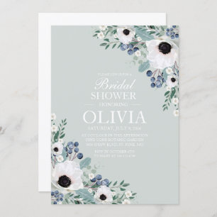 Bridal  invitation white anemone sage green