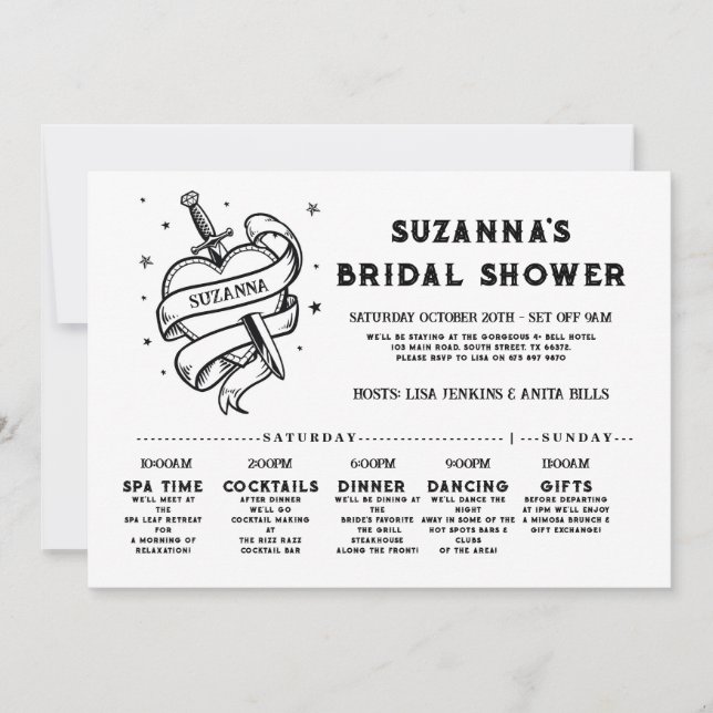 Bridal Itinerary Bachelorette Rock n Roll Heart Invitation (Front)