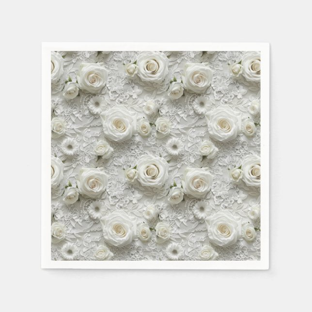 Bridal Lace And White Roses Napkins (Front)
