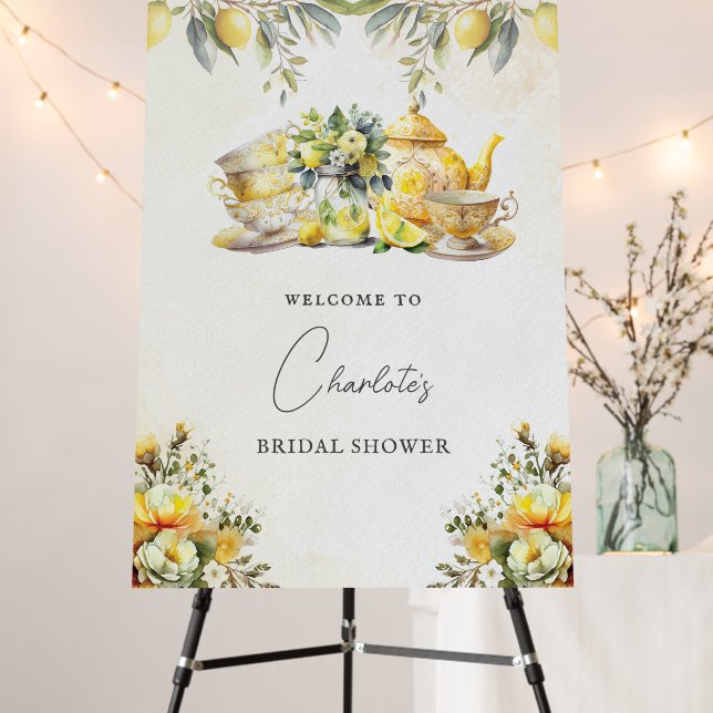 Bridal Lemon Tea Party Vintage Welcome Foam Board (In Situ (Stand))