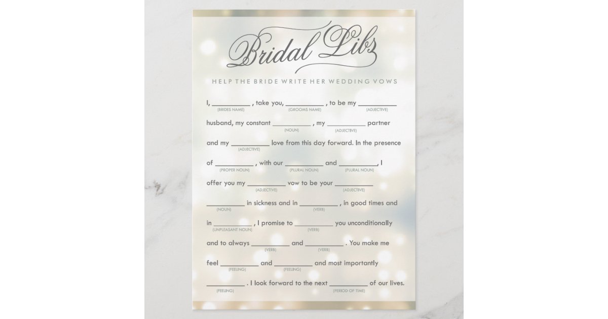 Bridal Libs Bachelorette Party Game Card (elegant) | Zazzle.com