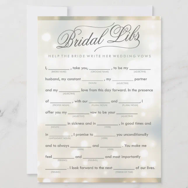 Bridal Libs Bachelorette Party Game Card (elegant) | Zazzle