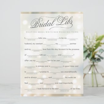 Bridal Libs Bachelorette Party Game Card (elegant) | Zazzle