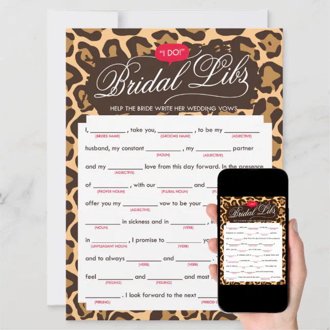 Bridal Libs Bachelorette Party Game Card (leopard) | Zazzle