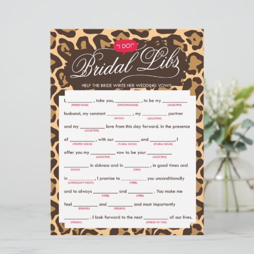 Bridal Libs Bachelorette Party Game Card (leopard) | Zazzle