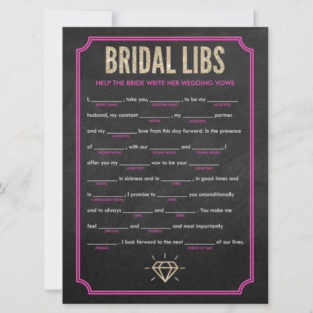 Bridal Libs Bachelorette Party Game Card (pink) (Front)