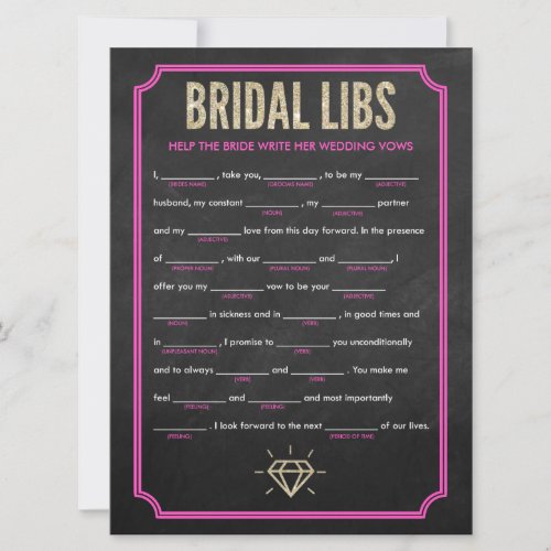 Bridal Libs Bachelorette Party Game Card pink