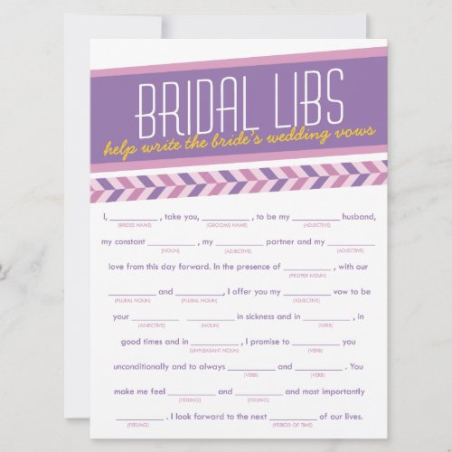 Bridal Libs Bachelorette Party Game Card purple