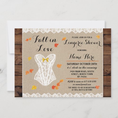 Bridal Lingerie Shower Party Fall in Love leaves Invitation