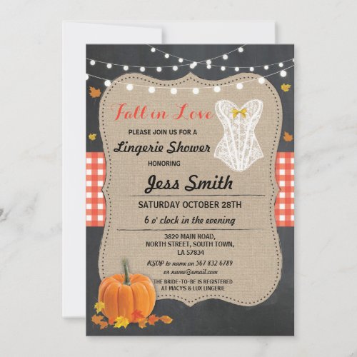 Bridal Lingerie Shower Party Pumpkin Fall in Love Invitation