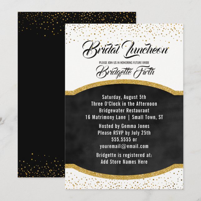 Bridal Luncheon | Black Gold Glitter Bridal Shower Invitation (Front/Back)