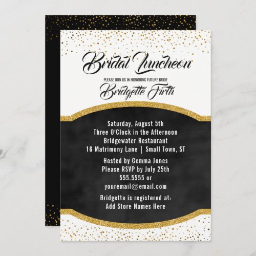 Bridal Luncheon  Black Gold Glitter Bridal Shower Invitation