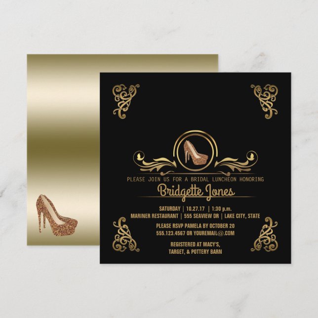 Bridal Luncheon Black Gold | Wedding Bridal Shower Invitation (Front/Back)