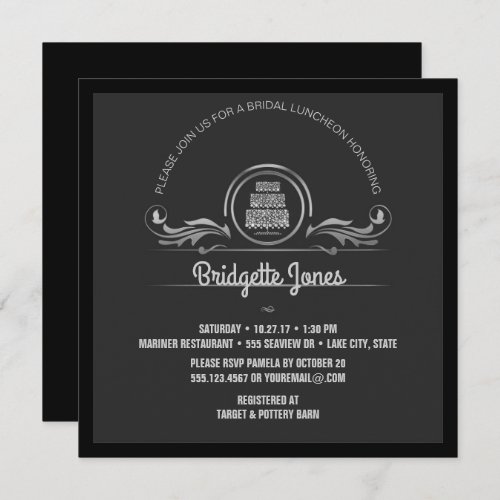 Bridal Luncheon Black Silver Wedding Bridal Shower Invitation