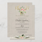 Bridal Luncheon BOHO Feather Deer Antler Roses Art Invitation (Front/Back)