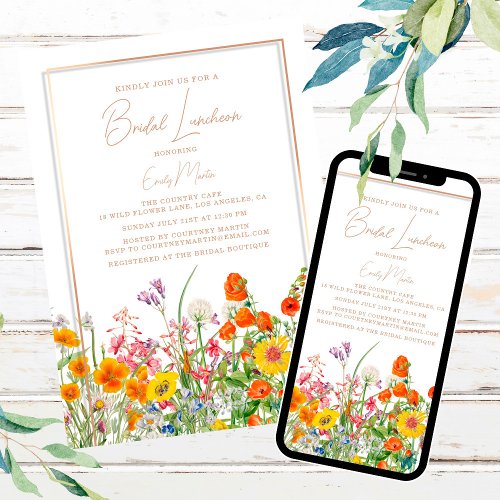 Bridal Luncheon Boho Wild Flowers Bridal Shower Invitation