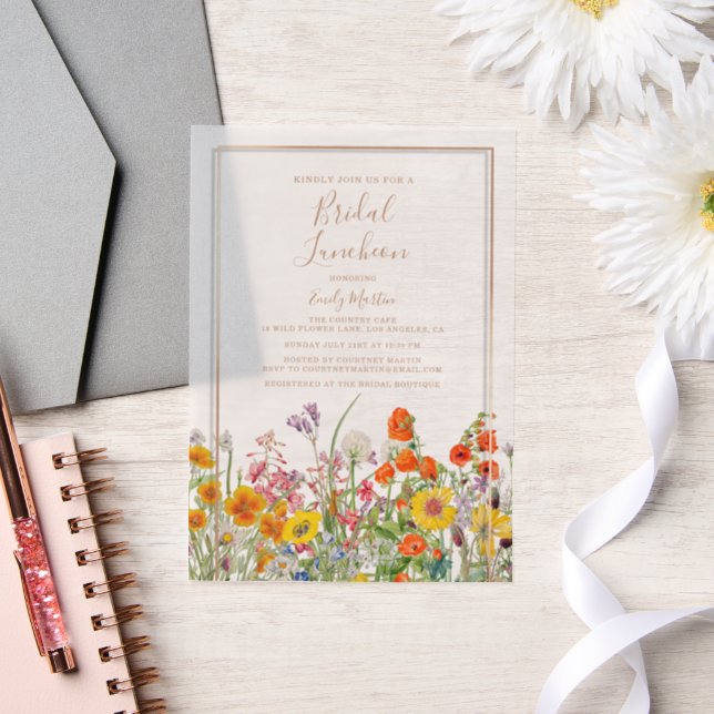 Bridal Luncheon Boho Wild Flowers Bridal Shower Vellum Invitations (Wedding)