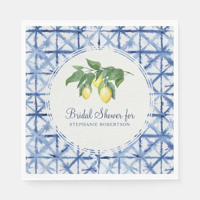 Bridal Luncheon Citrus Lemon Leaf Foliage Shibori Napkins (Front)