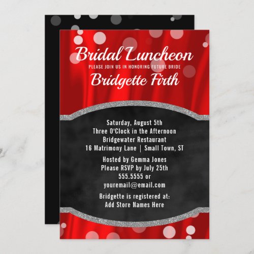 Bridal Luncheon  Elegant Red Black Bridal Shower Invitation