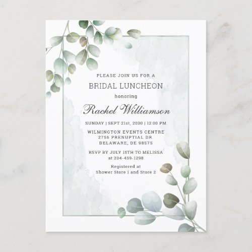 Bridal Luncheon Eucalyptus Greenery Watercolor Invitation Postcard