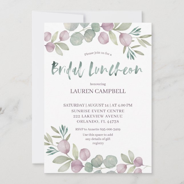 Bridal Luncheon Eucalyptus Watercolor   Invitation (Front)