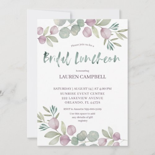 Bridal Luncheon Eucalyptus Watercolor   Invitation