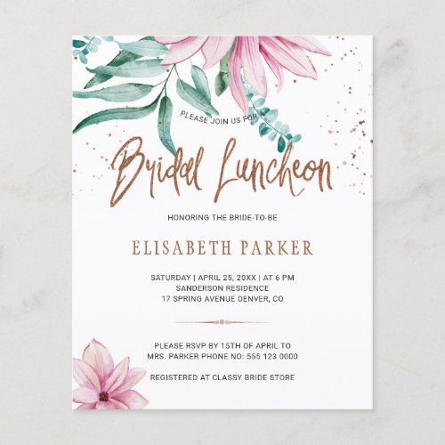 Bridal luncheon floral bridal shower invitation