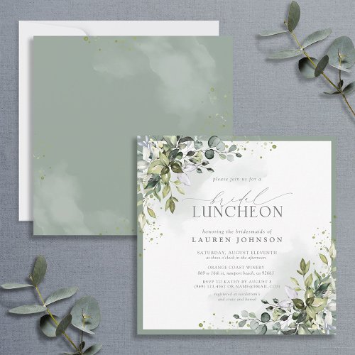 Bridal Luncheon Floral Dusty Blue Eucalyptus Invitation