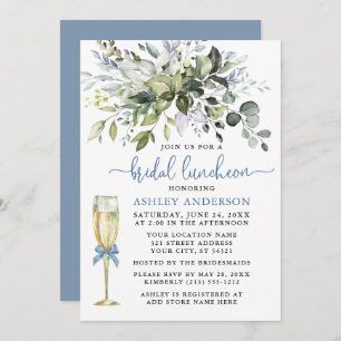Bridal Luncheon Greenery Dusty Blue Glass Invitation