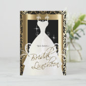 Bridal Luncheon in Black Damask & Metallic Gold Invitation (Standing Front)