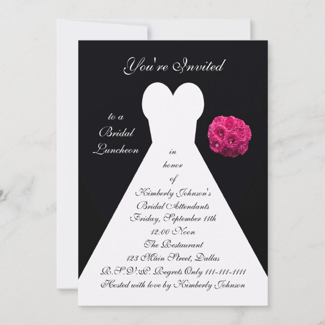 Bridal Luncheon Invitation -- Bridal Gown on Black (Front)
