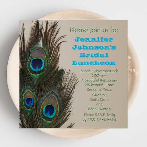 Bridal Luncheon Invitation __ Peacock Feathers