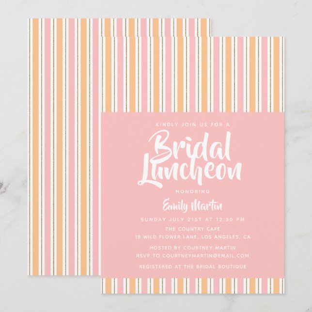 Bridal Luncheon Modern Pink Gold Bridal Shower Inv Invitation (Front/Back)