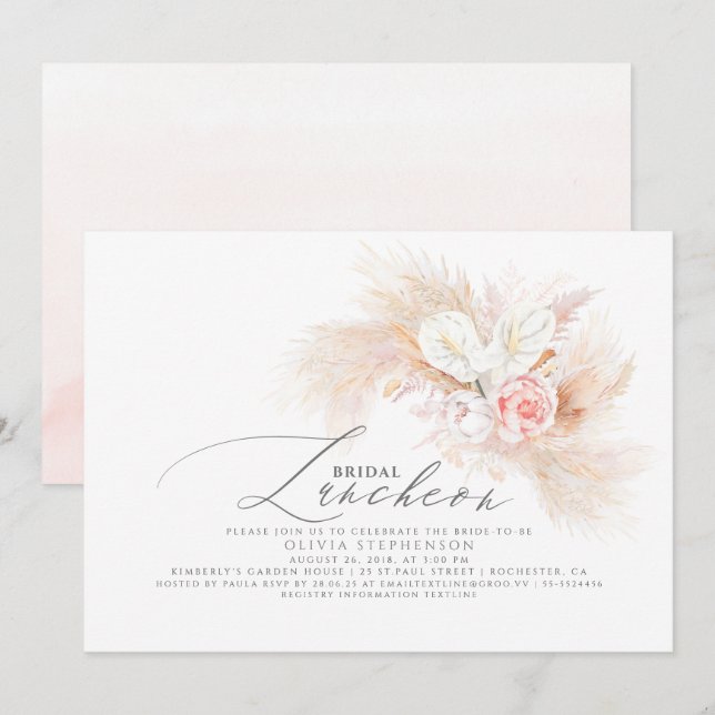 Bridal Luncheon Pampas Grass Floral Exotic Shower Invitation (Front/Back)