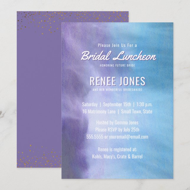 Bridal Luncheon | Pastel Lavender Purple Blue Invitation (Front/Back)