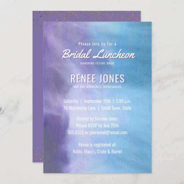 Bridal Luncheon | Pastel Lavender Purple Blue Invitation (Front/Back)