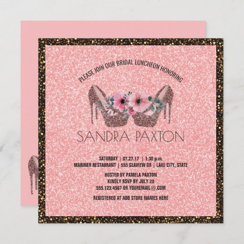 Bridal Luncheon Pink Glitter  Wedding Shower Invitation