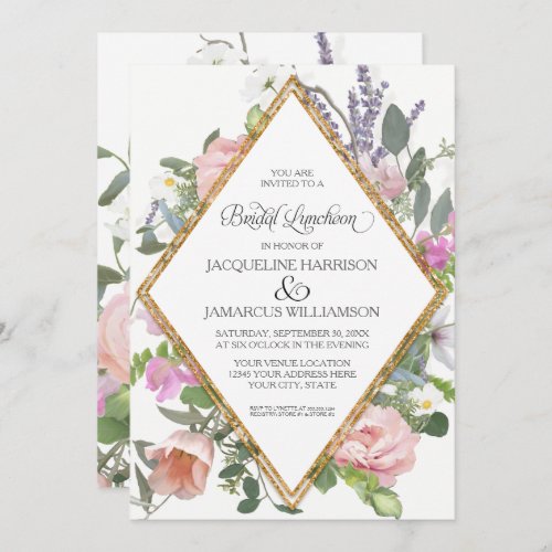 Bridal Luncheon Rose Gold Floral Elegant Romantic Invitation