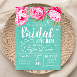 Bridal Luncheon Shower Party Pink Rose Invitation