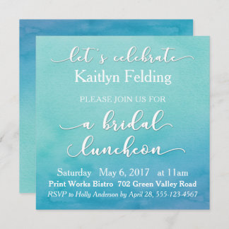 Bridal Luncheon Teal & Blue Watercolor Ombre Invitation