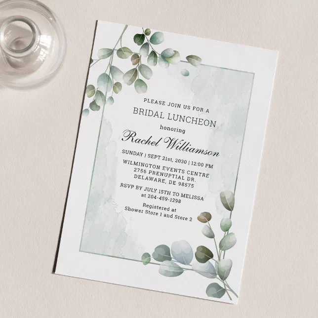 Bridal Luncheon Watercolor Eucalyptus Greenery Invitation | Zazzle