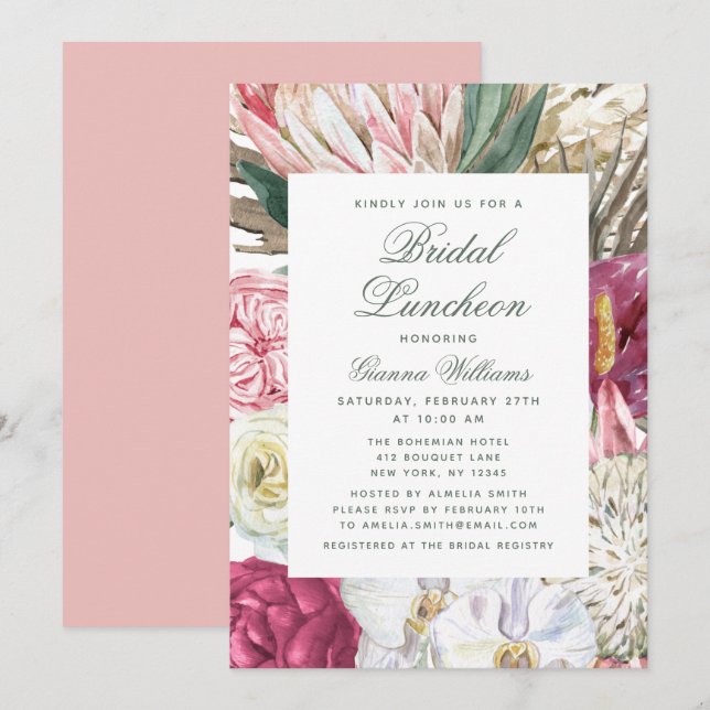 Bridal Luncheon Watercolor Floral Bridal Shower Invitation (Front/Back)