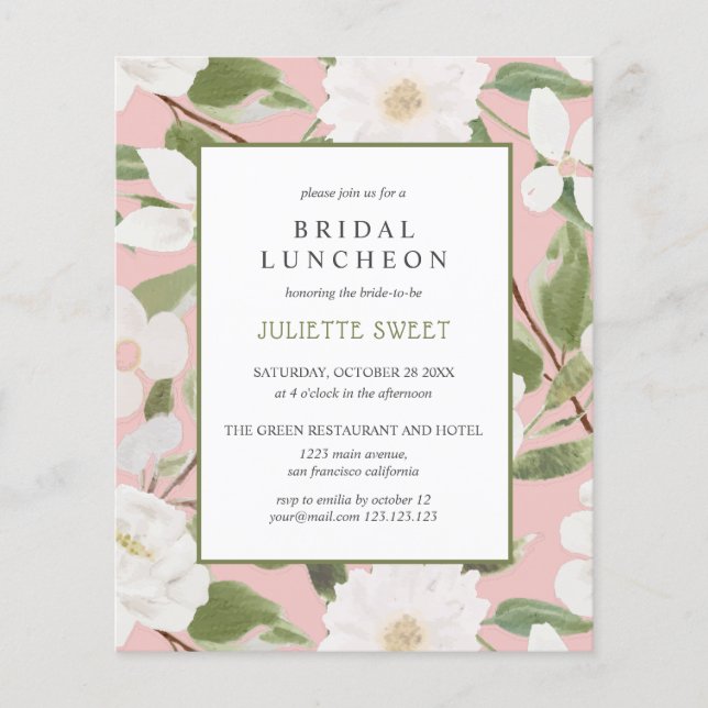 Bridal Luncheon | White Flowers leaves pink (Front)