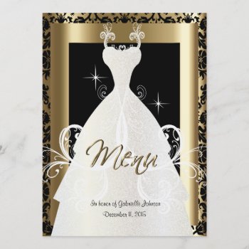 Bridal Menu In Gold & Black Damask by DesignsbyDonnaSiggy at Zazzle