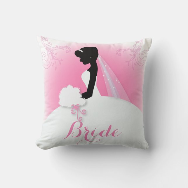 Bridal Mrs Right Pink bride silhouette Throw Pillow (Front)