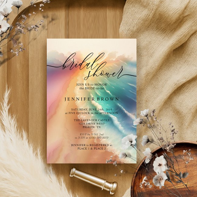 Bridal Ocean Beach Signature Summer Watercolor Invitation