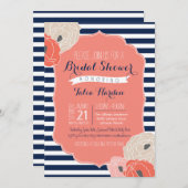 Bridal or Baby Shower Invitaion, Bold Stripe Coral Invitation (Front/Back)